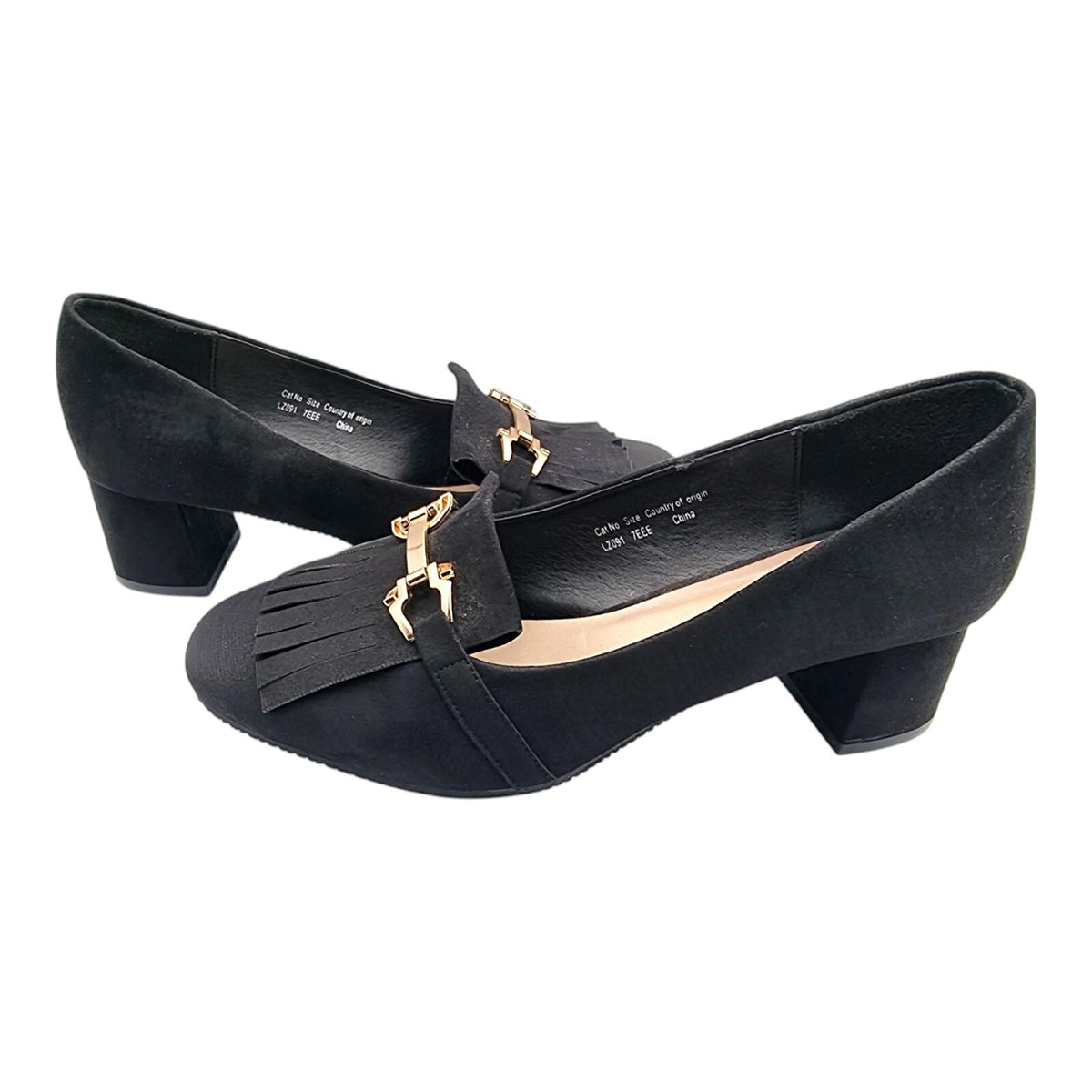 JD Williams Black Suedette Block Heel Court Shoes Wide Fit Women's UK Size 7 EEE