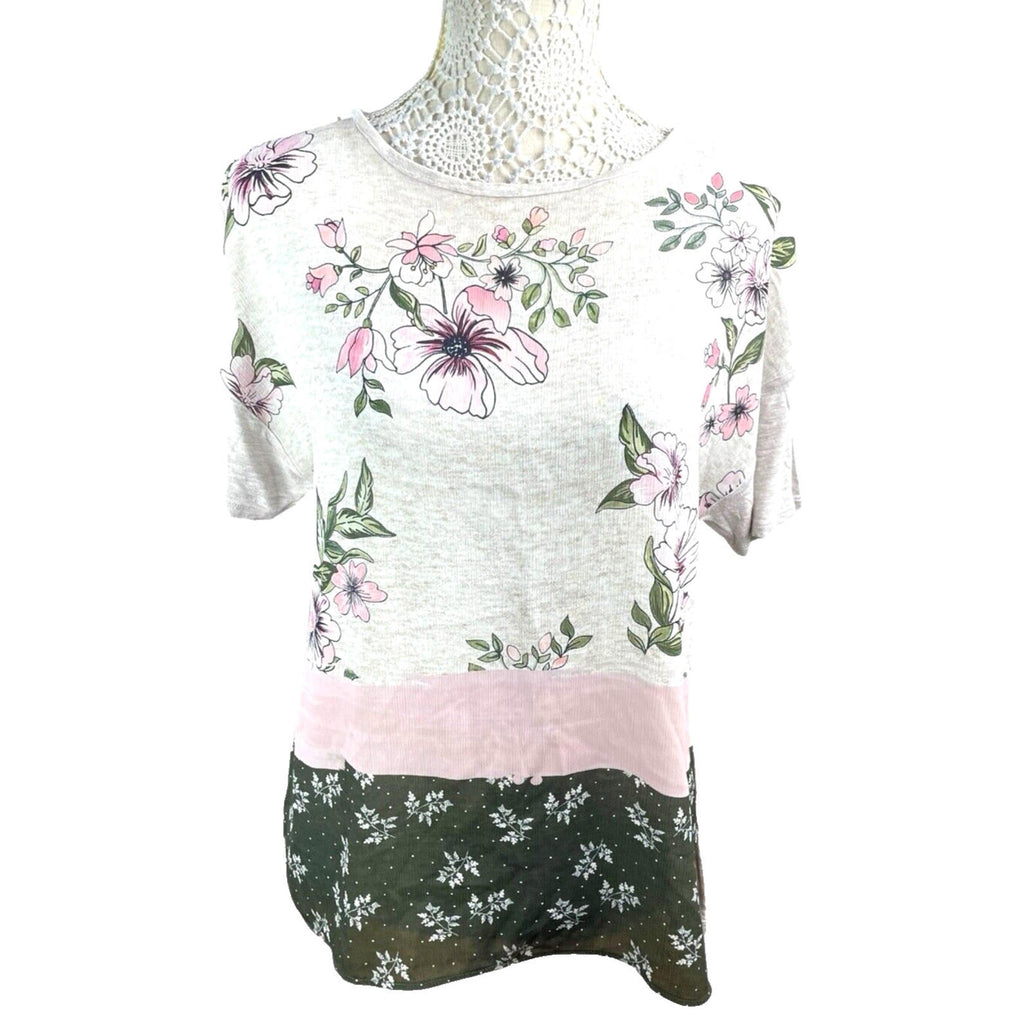 stradivarius Multi Stradivarius Floral Top Women's UK Size M Short Sleeve Crew Neck Colour Block