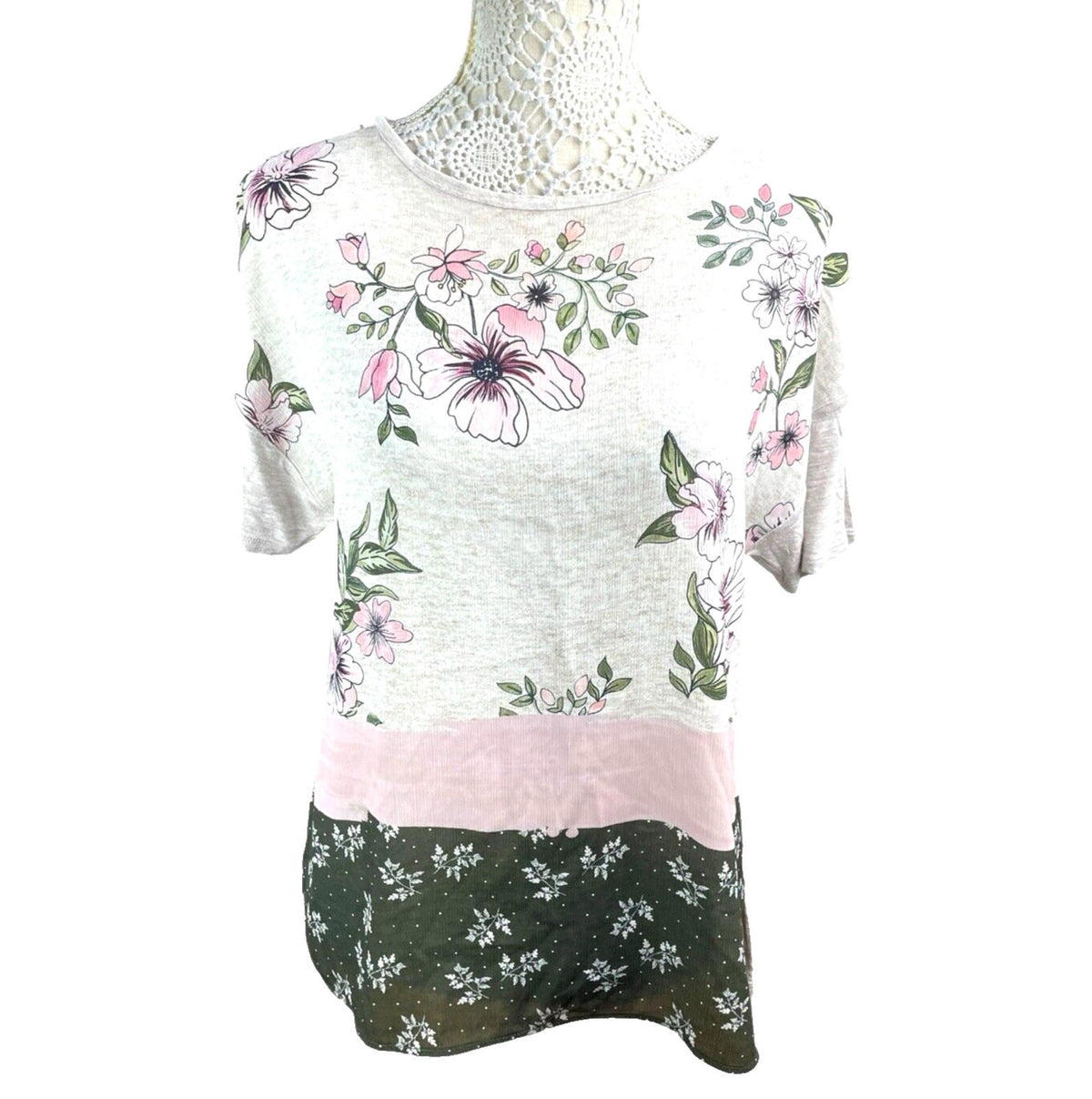 stradivarius Multi Stradivarius Floral Top Women's UK Size M Short Sleeve Crew Neck Colour Block