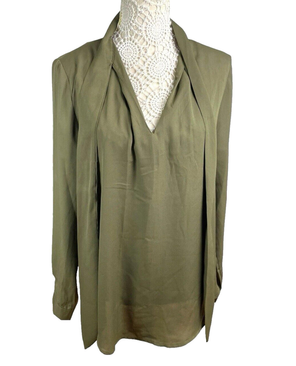 Yidarton Khaki Green Blouse Tie Neck Chiffon Women's UK Size L (14)