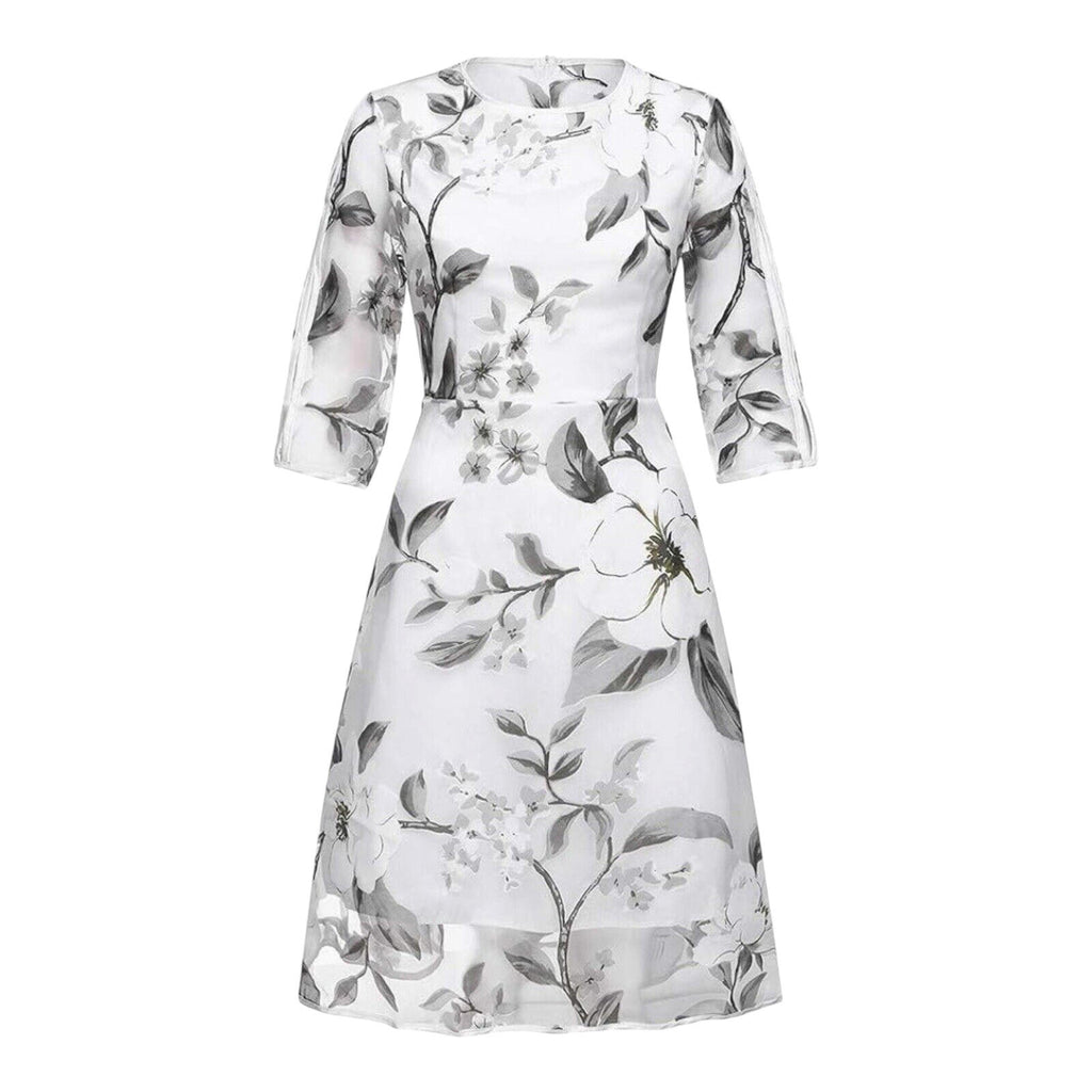 Floryday White Floryday Maxi Dress Silver Floral Occasion Dress A Line Women's UK Size S