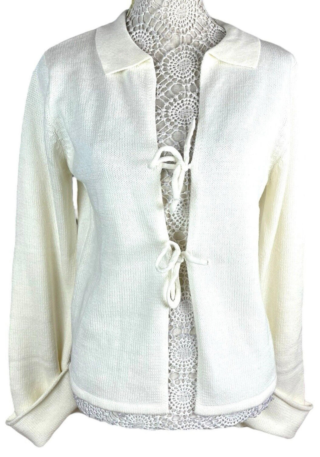 Cassiopea Cream Knit Cardigan Tie Front Collared Women's UK Size S