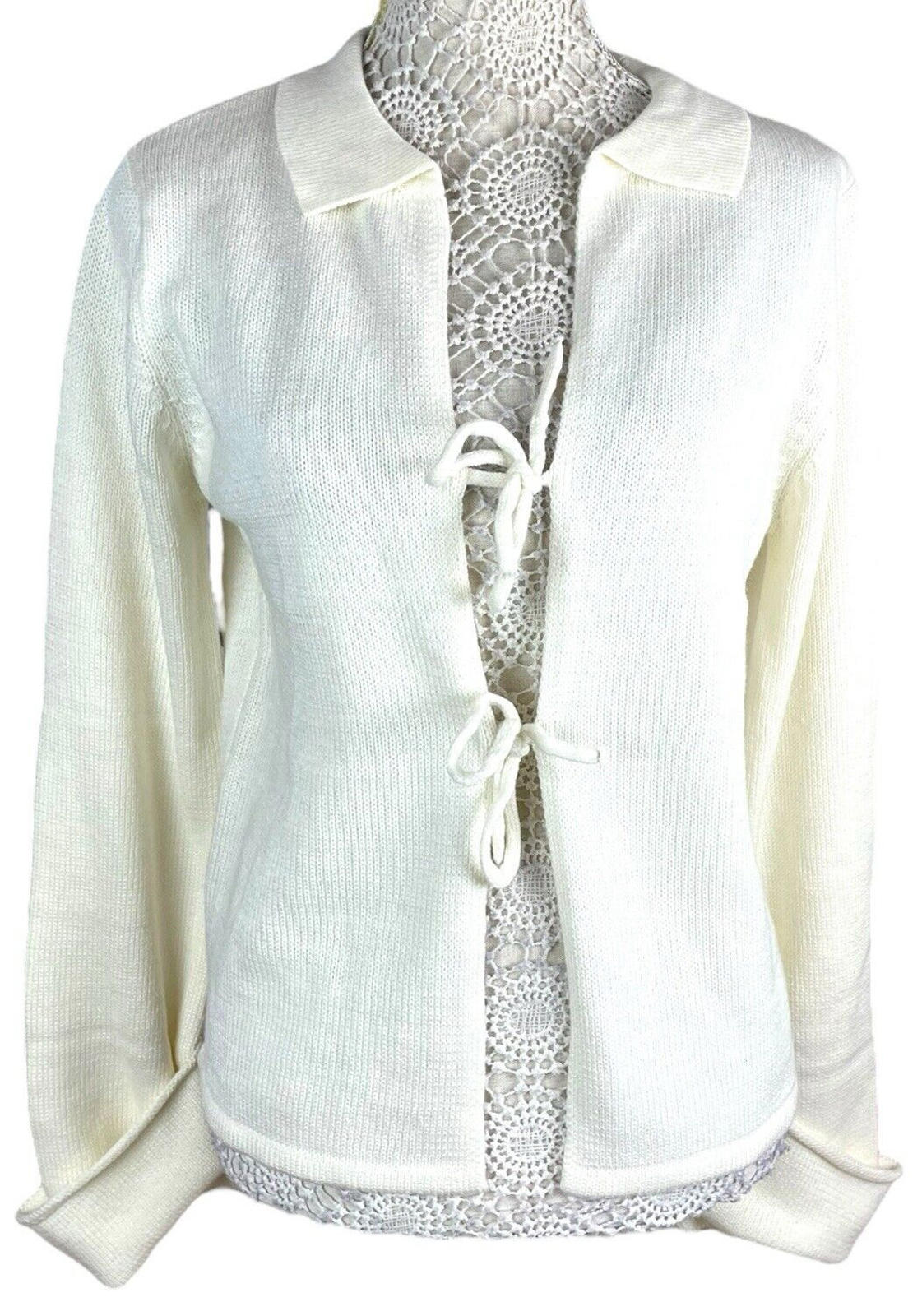 Cassiopea Cream Knit Cardigan Tie Front Collared Women's UK Size S