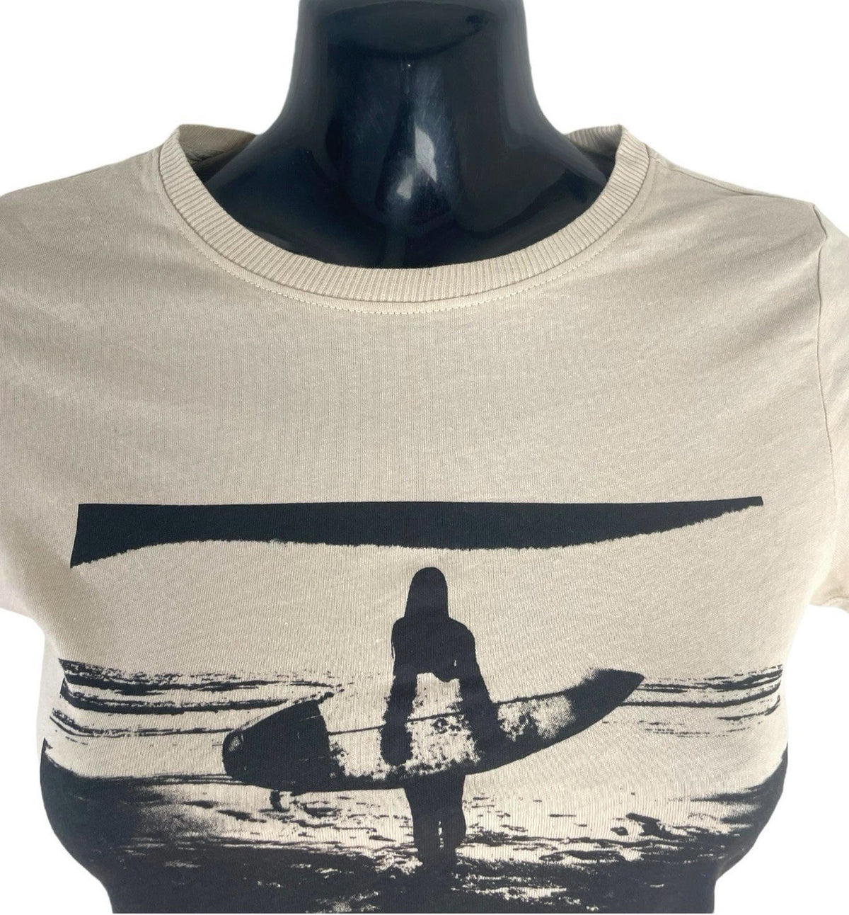 Divided Beige Divided Beige Cropped T-shirt Graphic Surf Print Women's UK Size XS