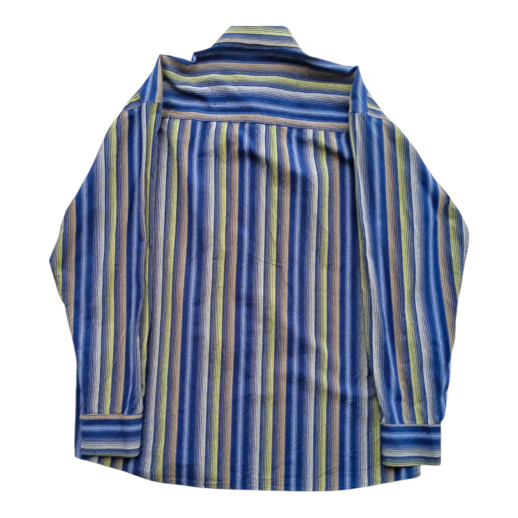 French Shirt Long Sleeve Blue Striped Pocket UK Men's Size 2XL XXL Collar 15"