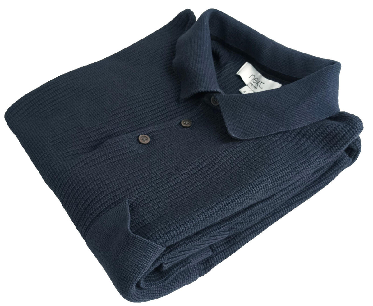 Next Textured Polo T-Shirt Men's UK Size S Navy Blue Short Sleeve 100% Cotton Pocket