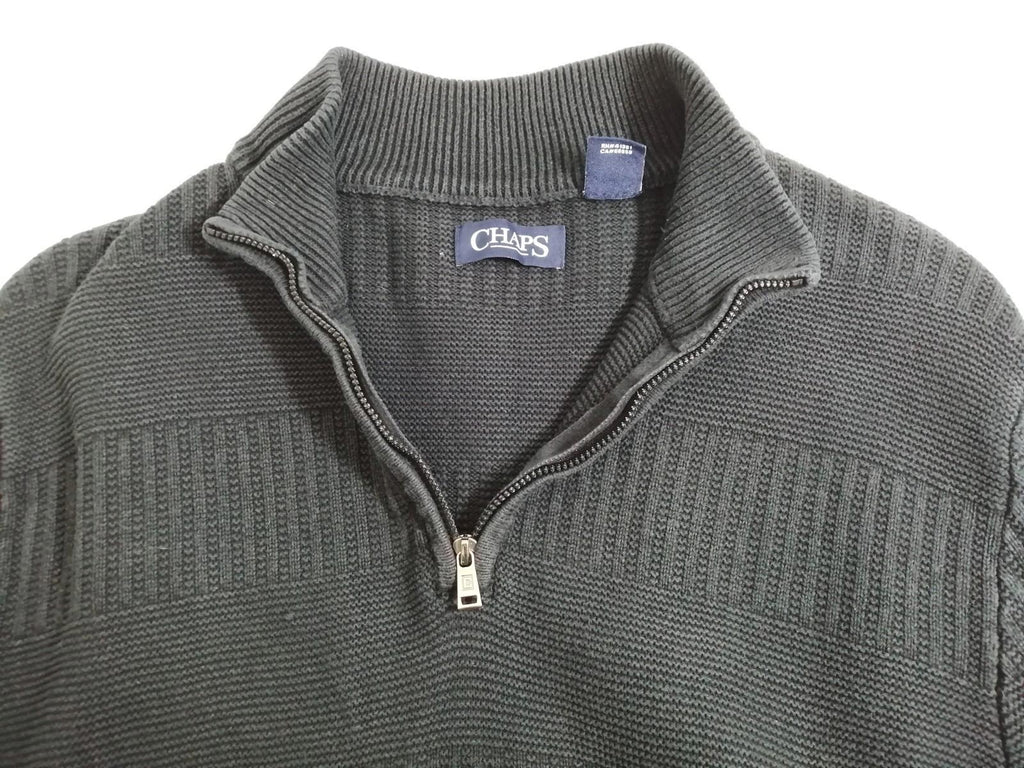 Chaps Black Ralph Lauren Chaps 1/4 Zip Ribbed Black Jumper Men's Size XL 100% Cotton