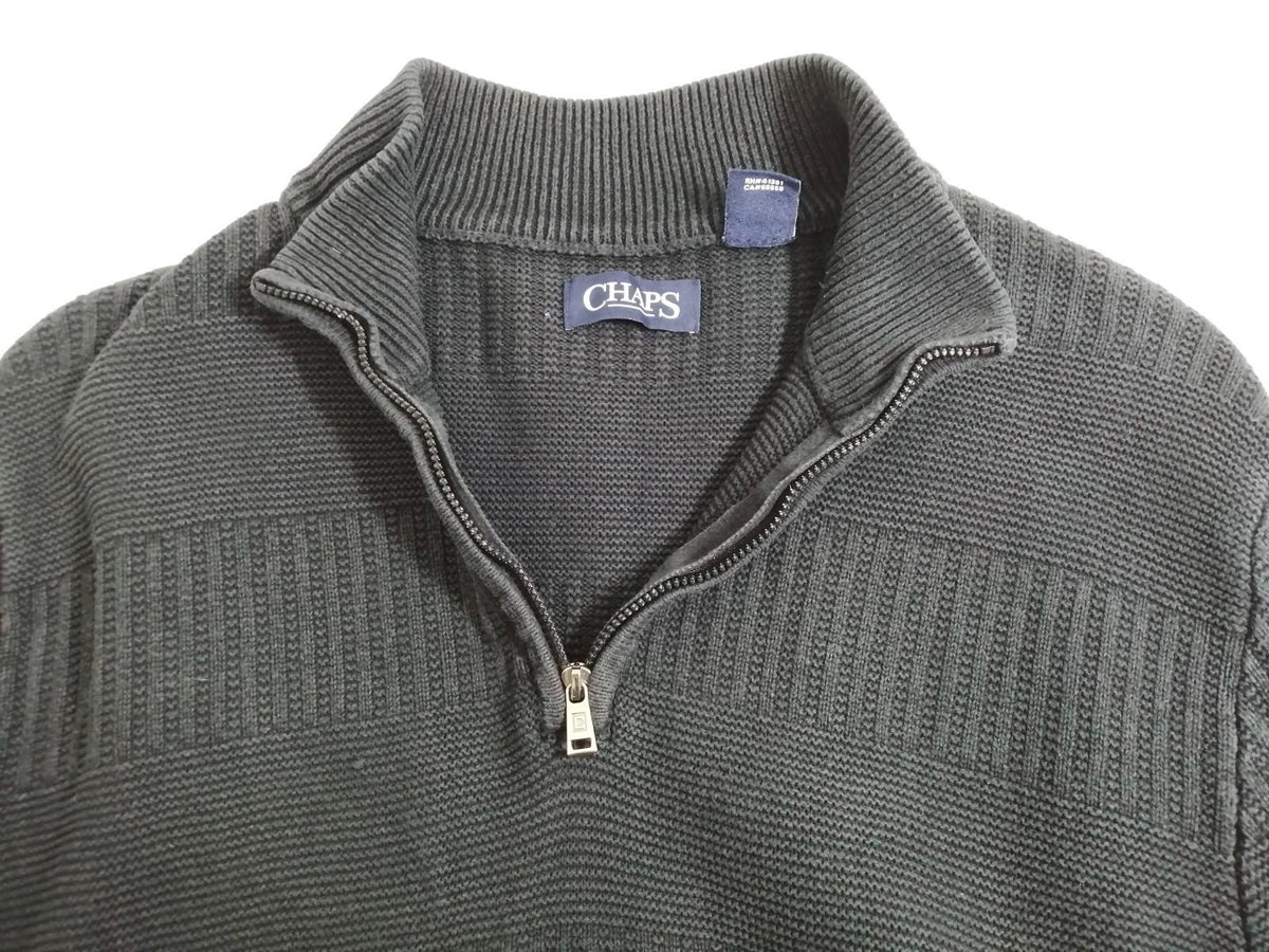 Chaps Black Ralph Lauren Chaps 1/4 Zip Ribbed Black Jumper Men's Size XL 100% Cotton