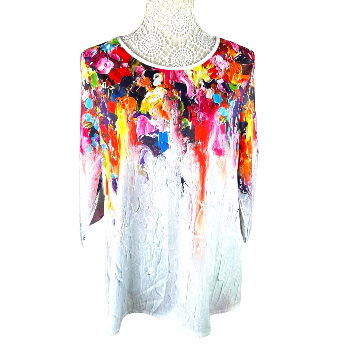 White Summer T-Shirt Blouse 3/4 Sleeve Thin Material Women's UK Size XL