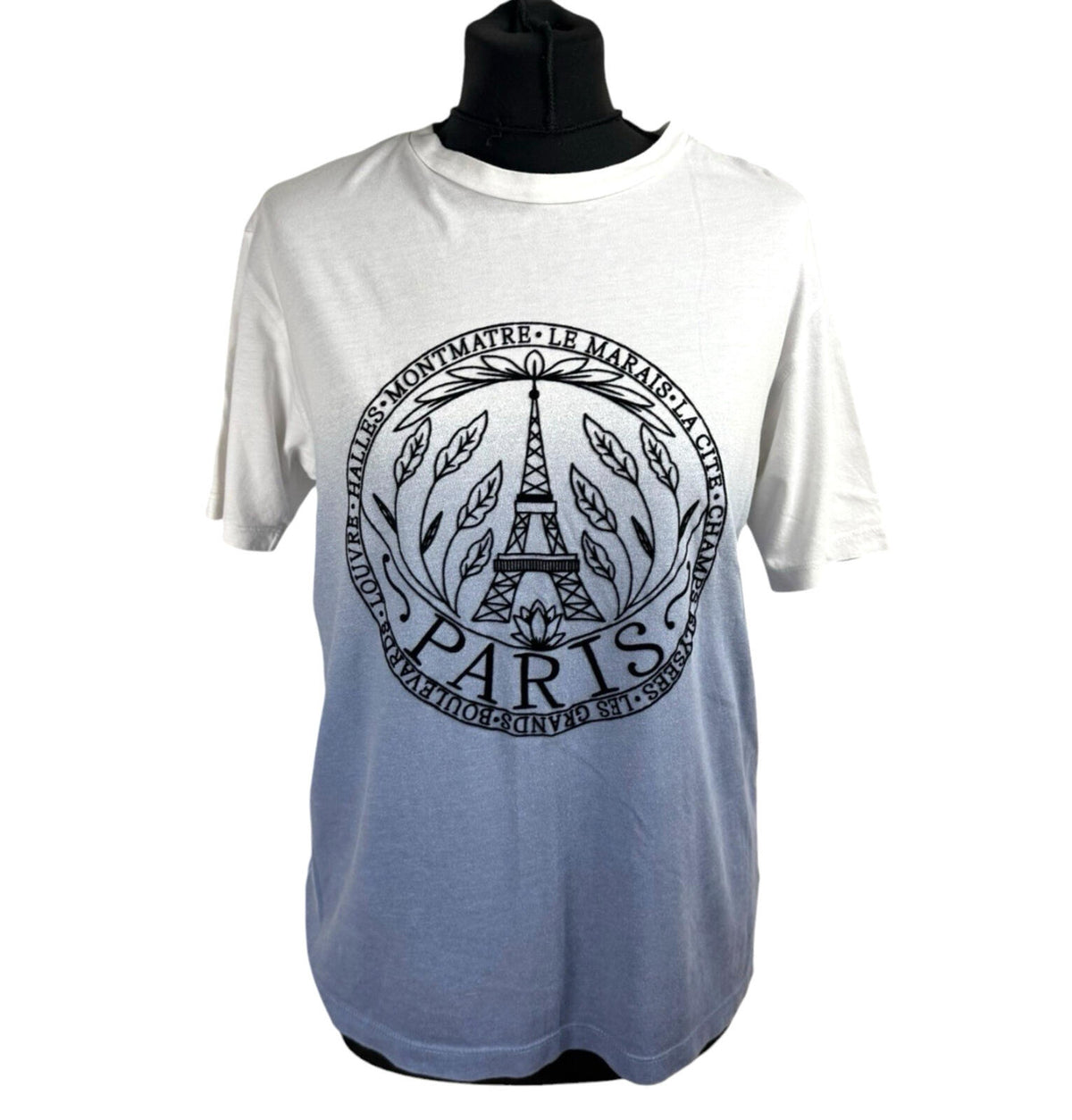 Tu White TU Textured Paris T-shirt Short Sleeve Women's UK Size 10 Ombré White Blue