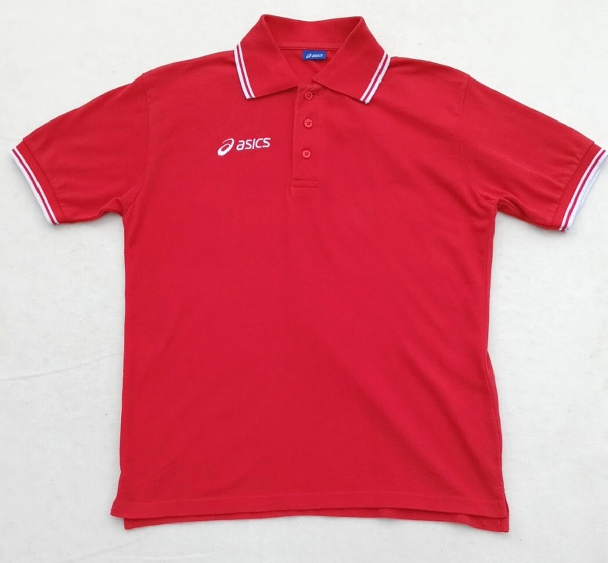 Asics Polo Shirt Men's UK Size S Red Short Sleeve Embroidered Logo Cotton Blend