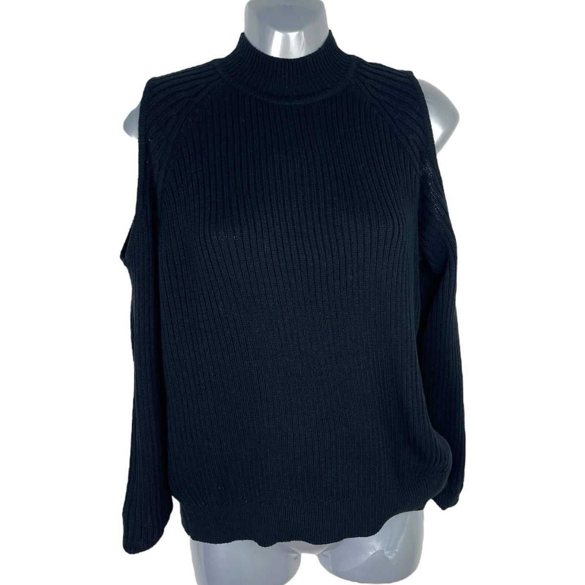 Divided Black Ribbed Jumper Cut Out Shoulder Women's UK Size XS