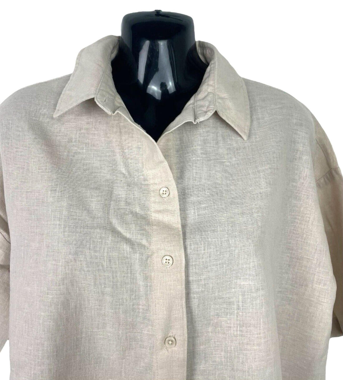 Primark Linen Shirt Blouse Women's UK Size 6 Cropped Relaxed Fit Beige Top