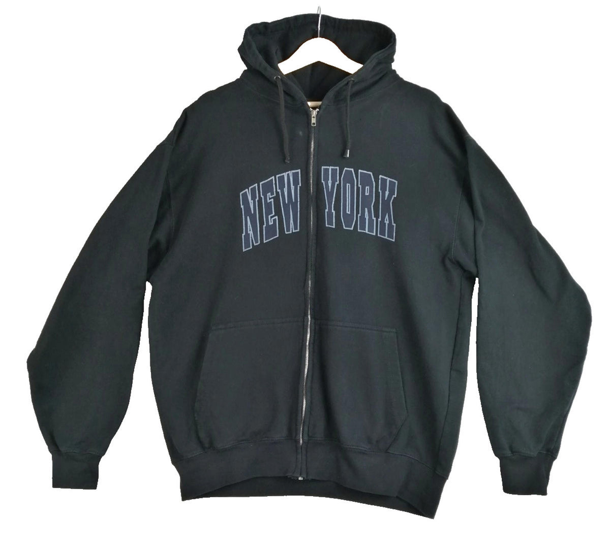 SAAD Collection Black New York Hoodie Men's Size XL Black Jersey Hooded Pockets Zip Front