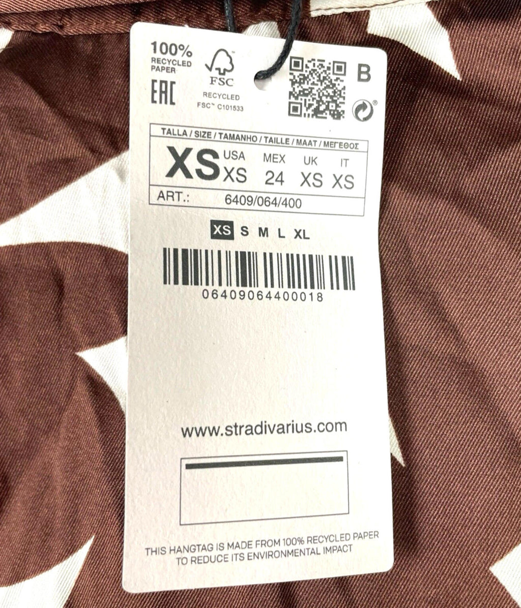 Stradivarius Brown Print Satin Shirt Dress Twist Detail Women’s UK Size XS
