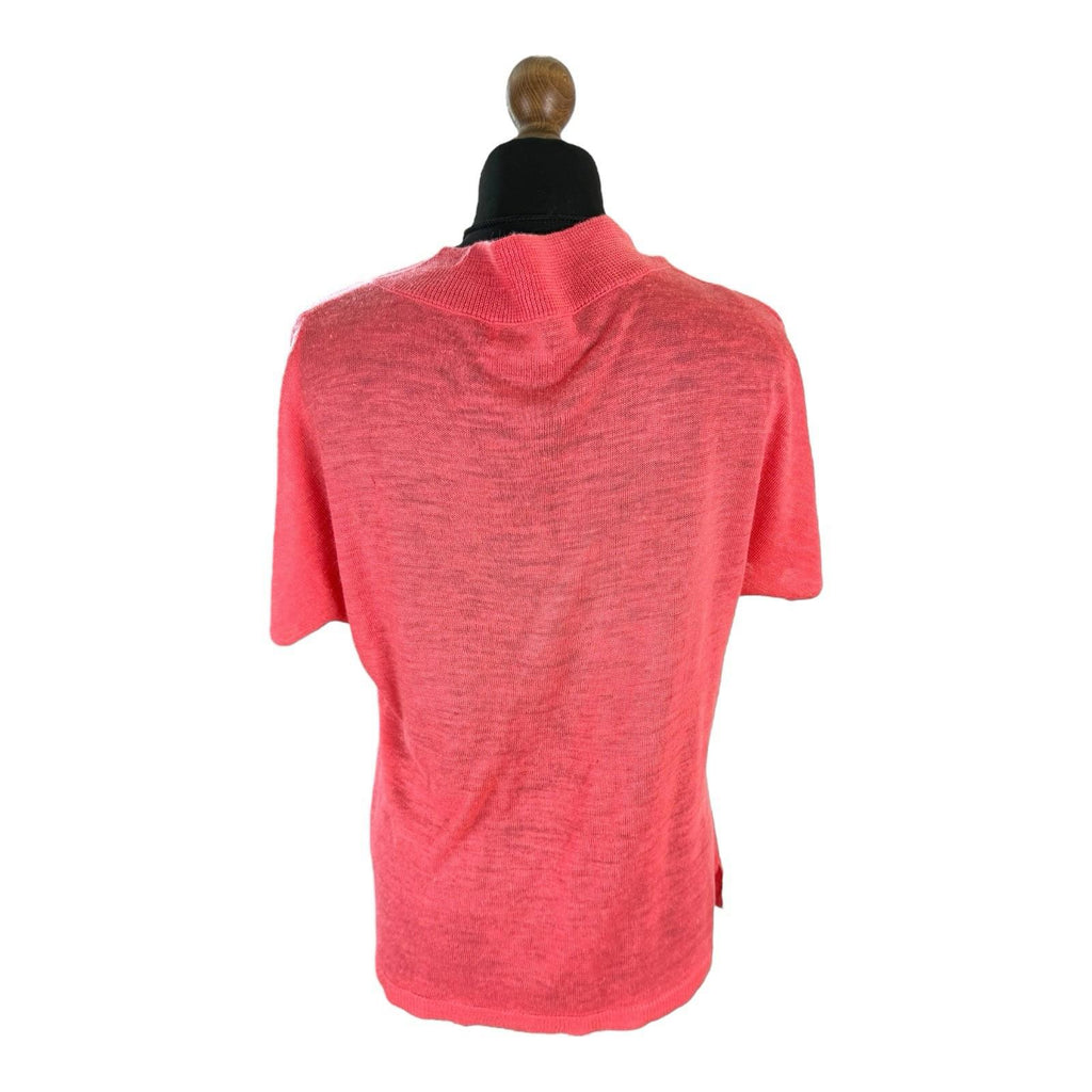 Next Coral Star Pink Knit T-Shirt Top Women's UK Size S Lightweight V-Neck Linen