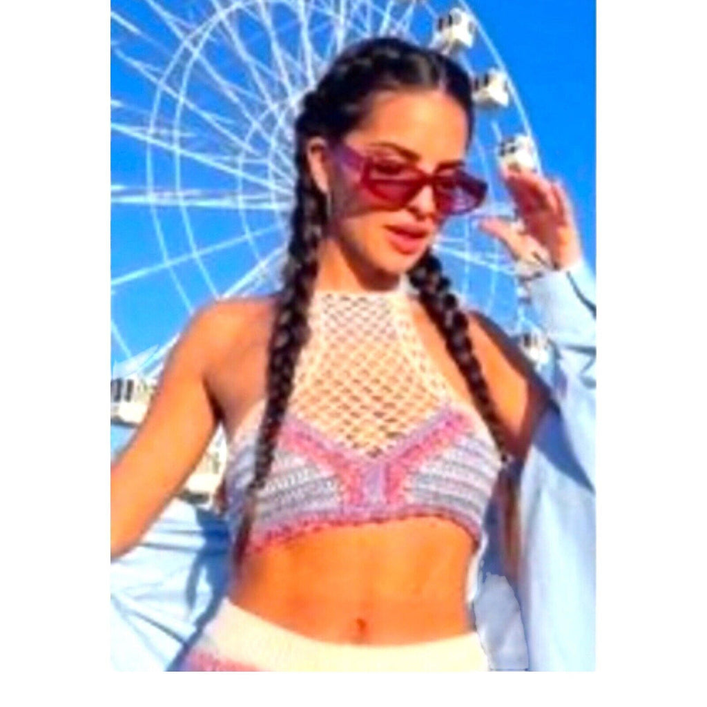 ZARA Multi Zara Crochet Knit Halter Crop Top Summer Women's UK Size Large