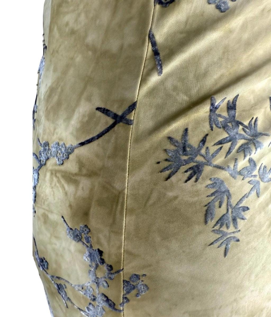 Pretty Little Thing Floral Bodycon Dress Gold Women's UK Size 8 Ruched Cut Out Waist