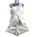 Beige Linen One Shoulder Playsuit Big Bow Detail Women's UK Size S