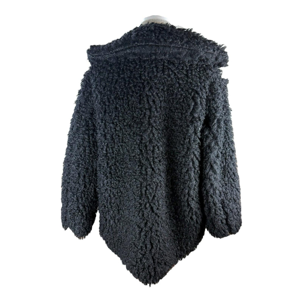 Boohoo Black Teddy Fleece Coat Relaxed Fit Collared Women's UK Size 10