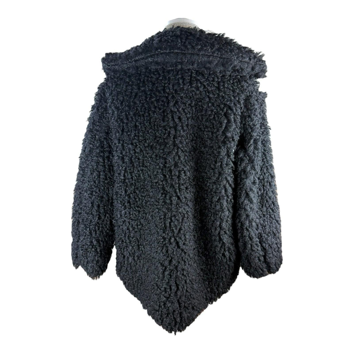 Boohoo Black Teddy Fleece Coat Relaxed Fit Collared Women's UK Size 10