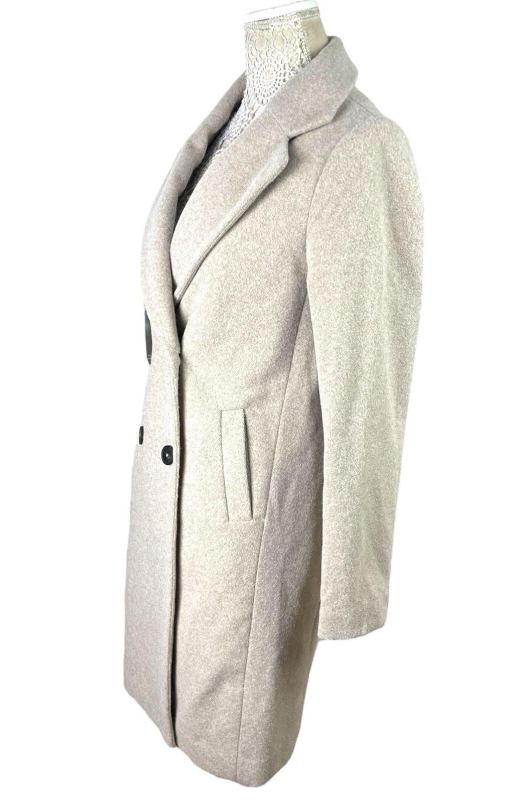 New Look Stone Wool Effect Long Coat Jacket Double Breasted Women’s UK Size 6
