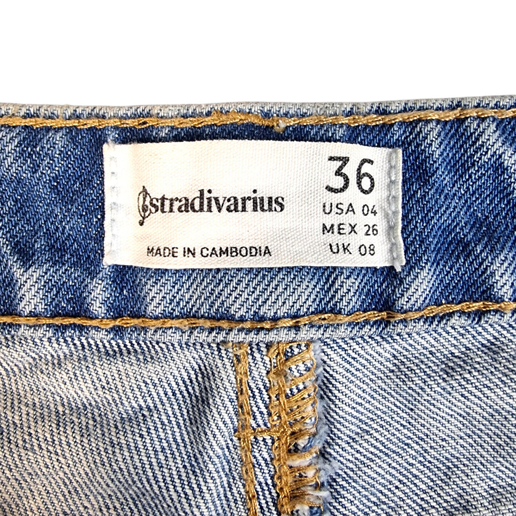 stradivarius Blue Stradivarius Jeans Women's UK Size 8 Straight Fit High Waisted Light Blue Denim