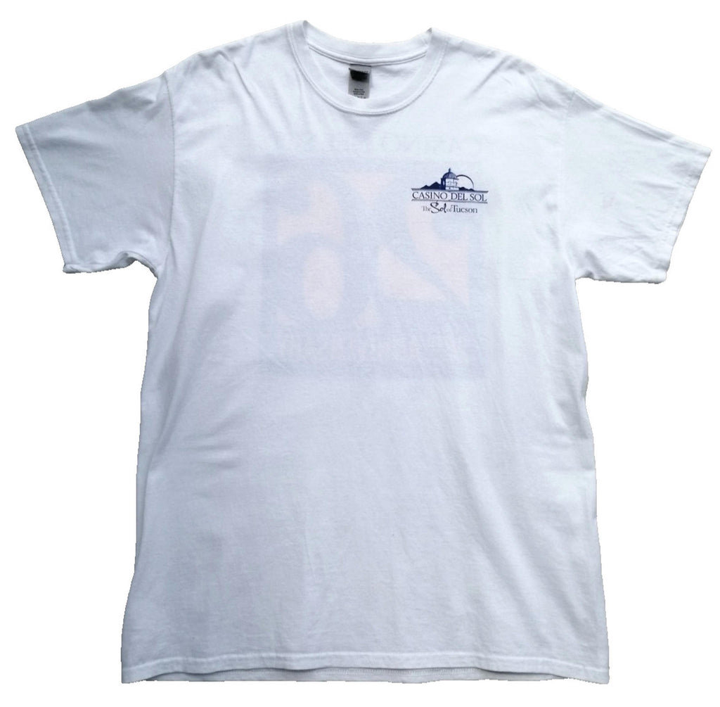 Gildan White Graphic Print T-Shirt Men's US Size L White Crew Neck 100% Cotton