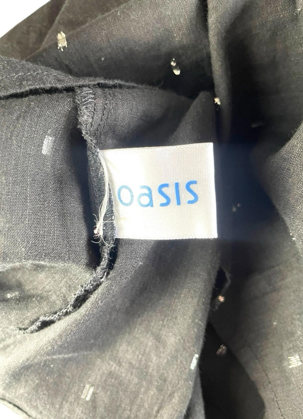 Oasis Black Oasis Blouse Women's UK Size 10 Black Glitter Lace Neckline Belted