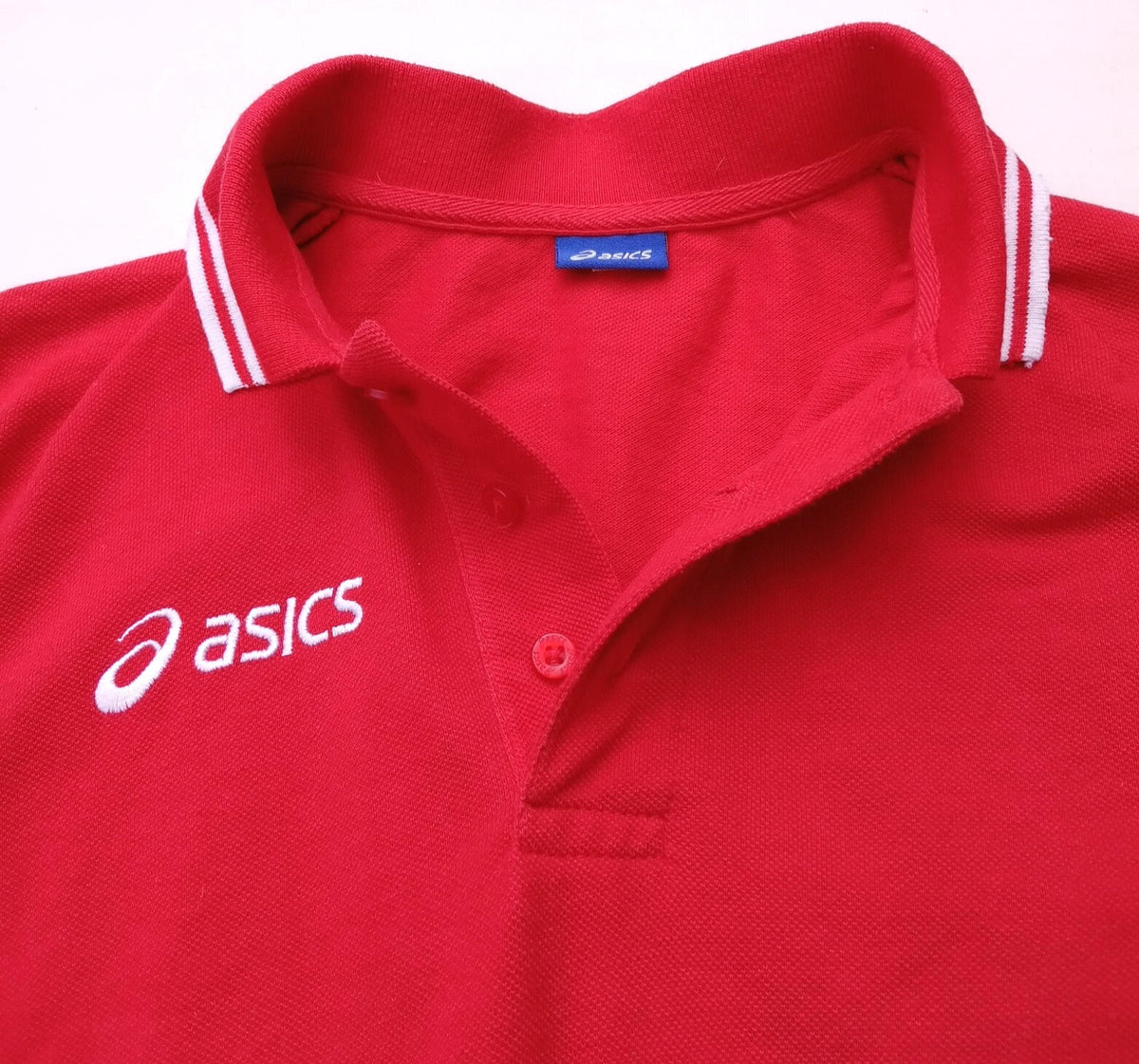 Asics Polo Shirt Men's UK Size S Red Short Sleeve Embroidered Logo Cotton Blend