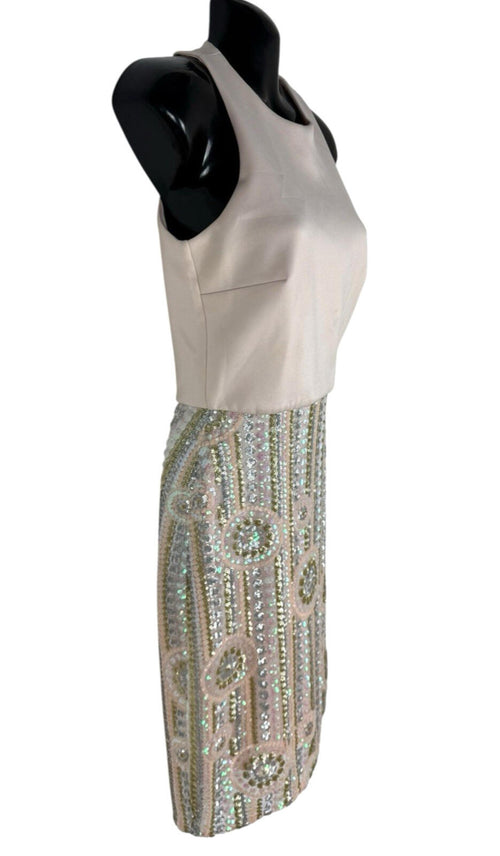 ASOS Beige ASOS Sequin Party Dress Women's UK Size 8 Knee Length Sleeveless Lined Pastel