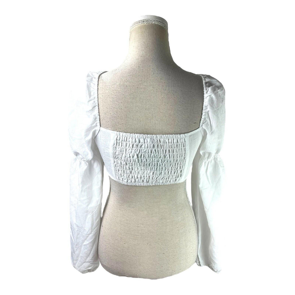 Divided White Puff Sleeve Crop Top Silver Ring Eyelet Women's UK Size S
