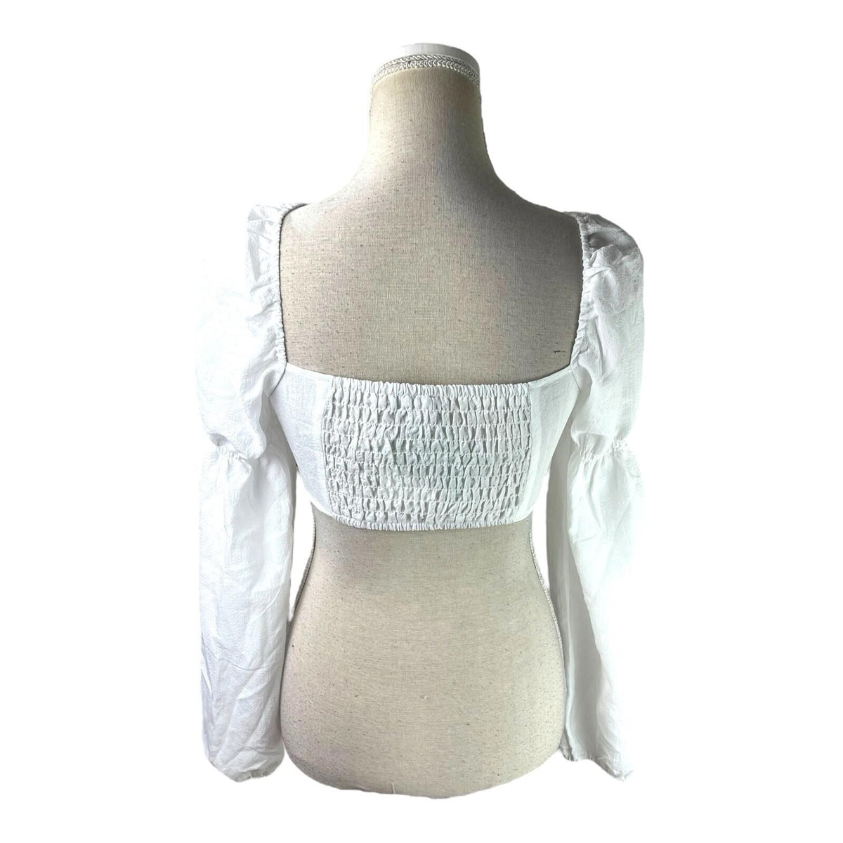 Divided White Puff Sleeve Crop Top Silver Ring Eyelet Women's UK Size S