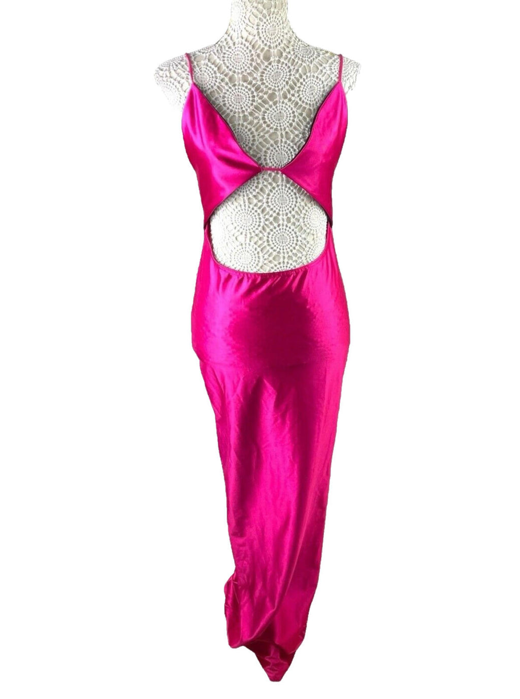 Pretty Little Thing Satin Maxi Slip Dress Women's UK Size 10 Pink Cut-Out Waist
