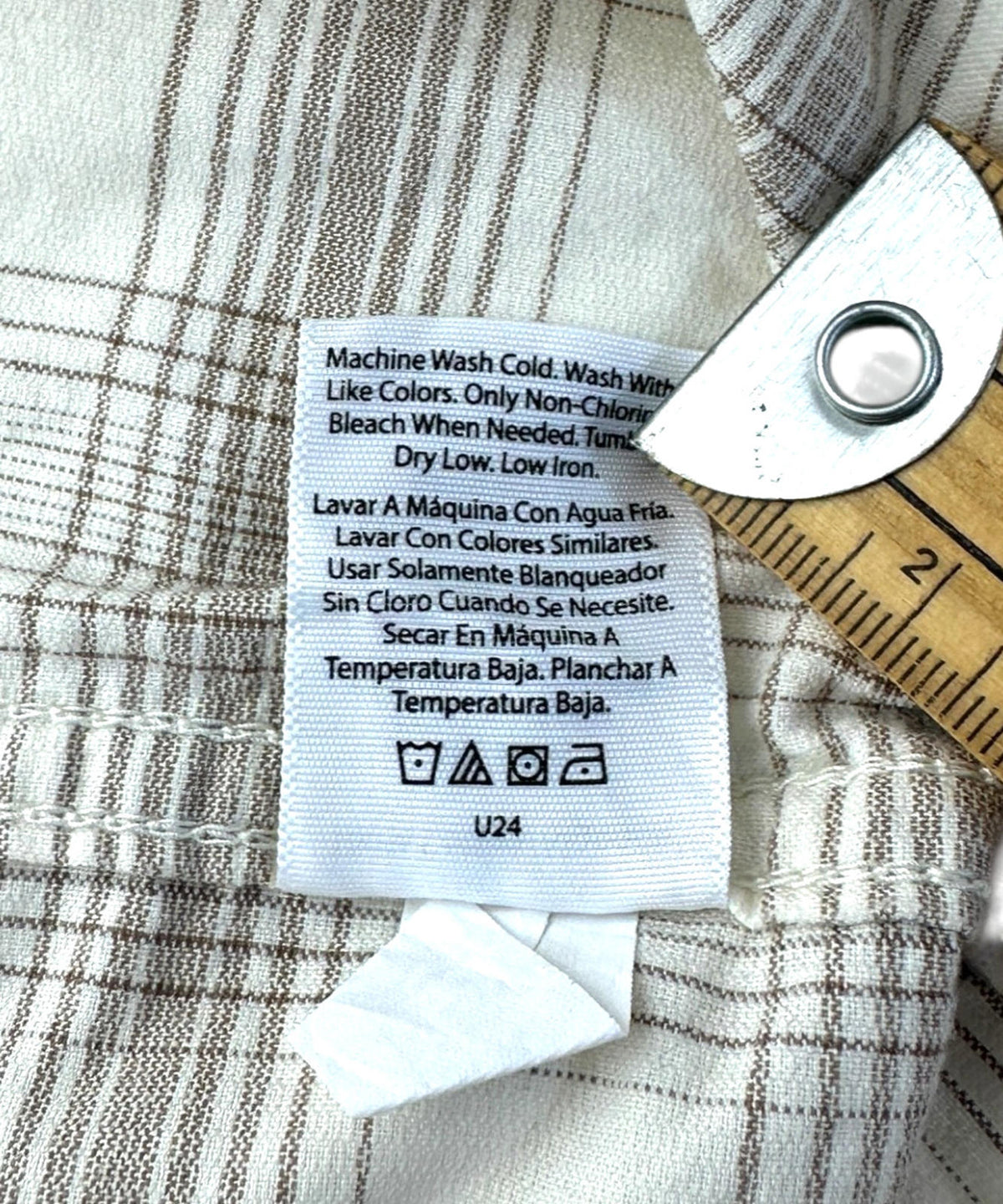 George Corduroy Shirt Men's UK Size M Beige Check Long Sleeve Pocket Loose Fit