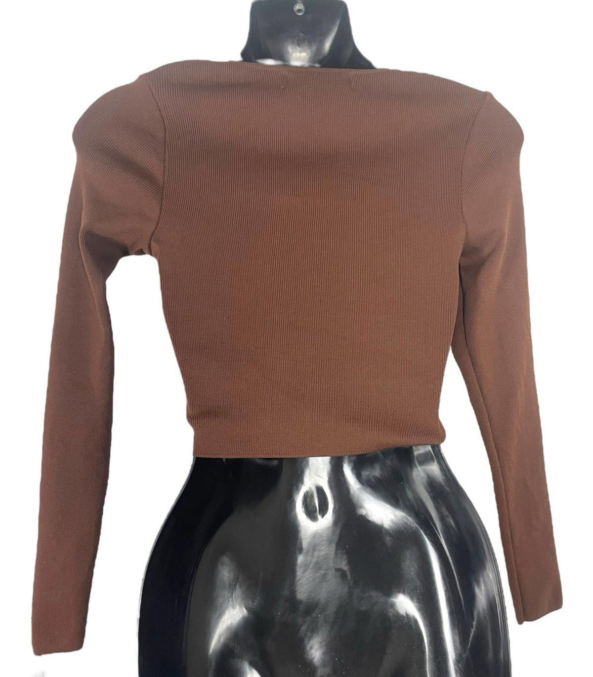Stradivarius Brown Long Sleeve Crop Top V Neck Women's UK Size XS