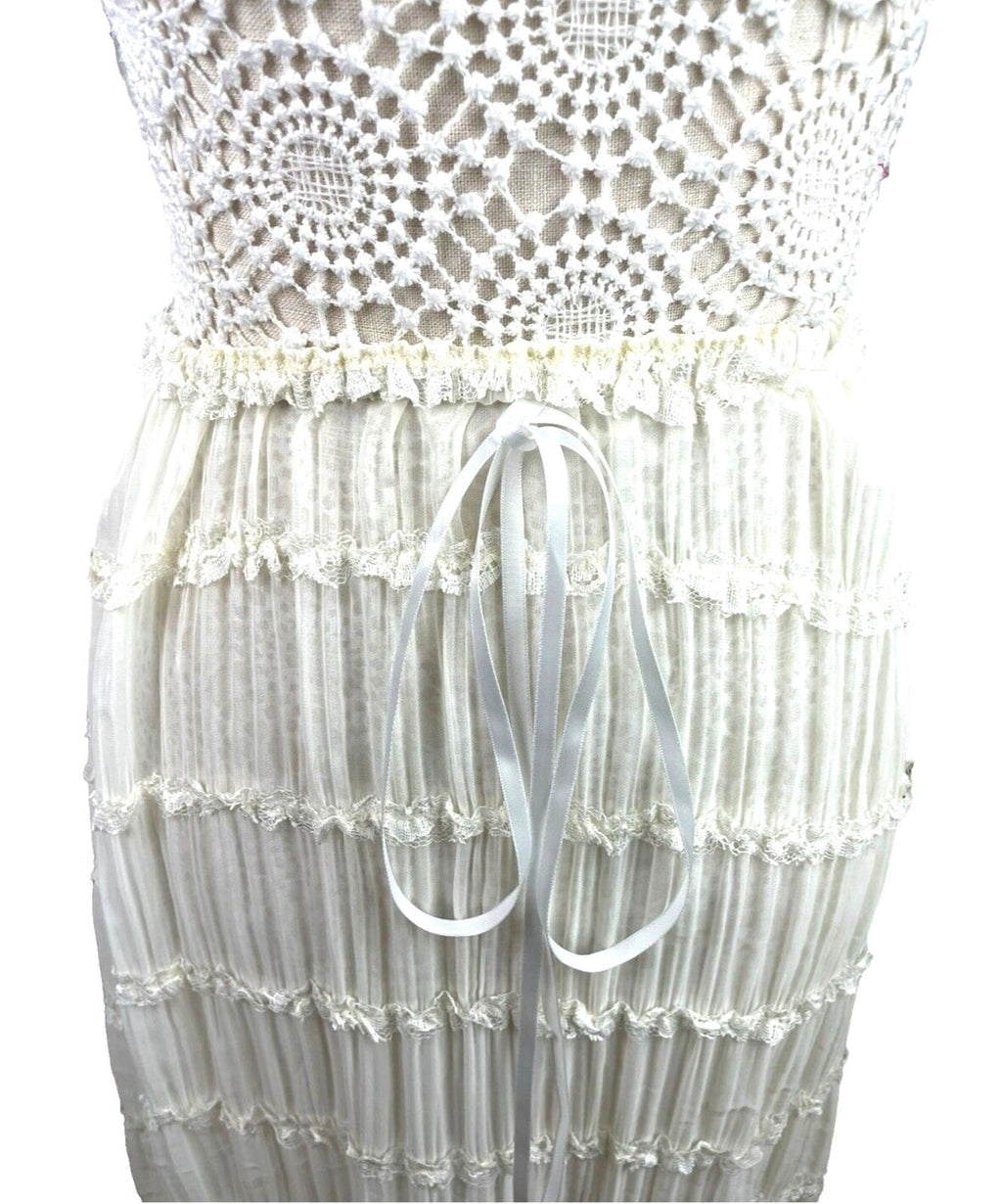 White Semi Sheer Maxi Skirt Fine Pleat High Waist Women's UK Size 10