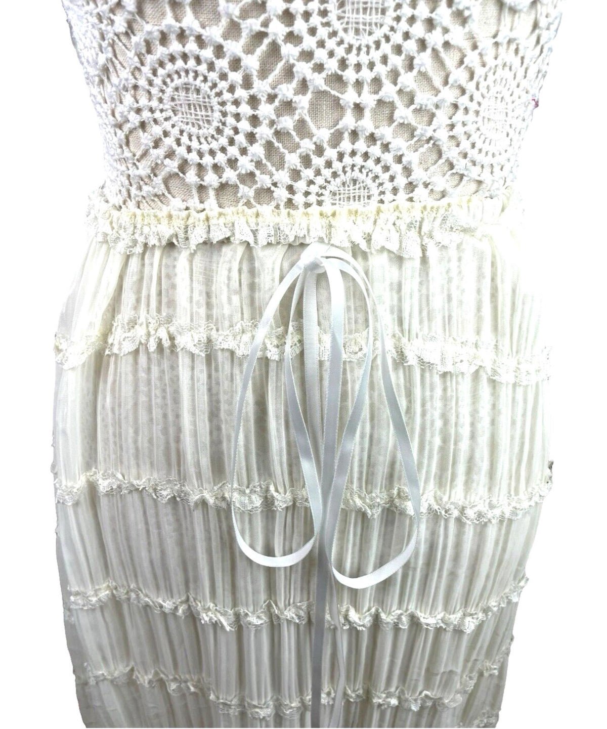 White Semi Sheer Maxi Skirt Fine Pleat High Waist Women's UK Size 10
