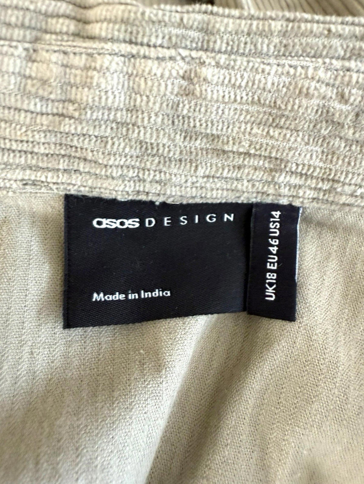 ASOS Khaki Green Shirt Dress Corduroy Belted Women’s UK Size 18