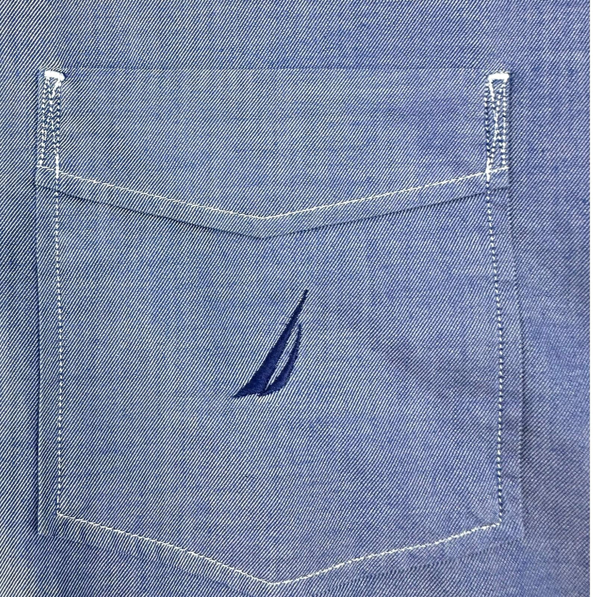 Nautica Shirt Men's UK Size L Blue Solid Long Sleeve Pockets Embroidered Logo