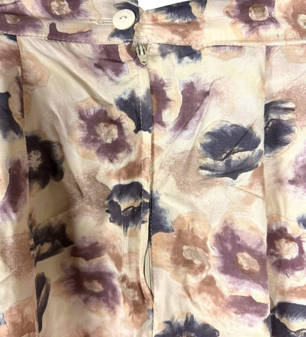 BHS Satin Midi Skirt Women's UK Size 16 High Waist A-Line Floral Beige