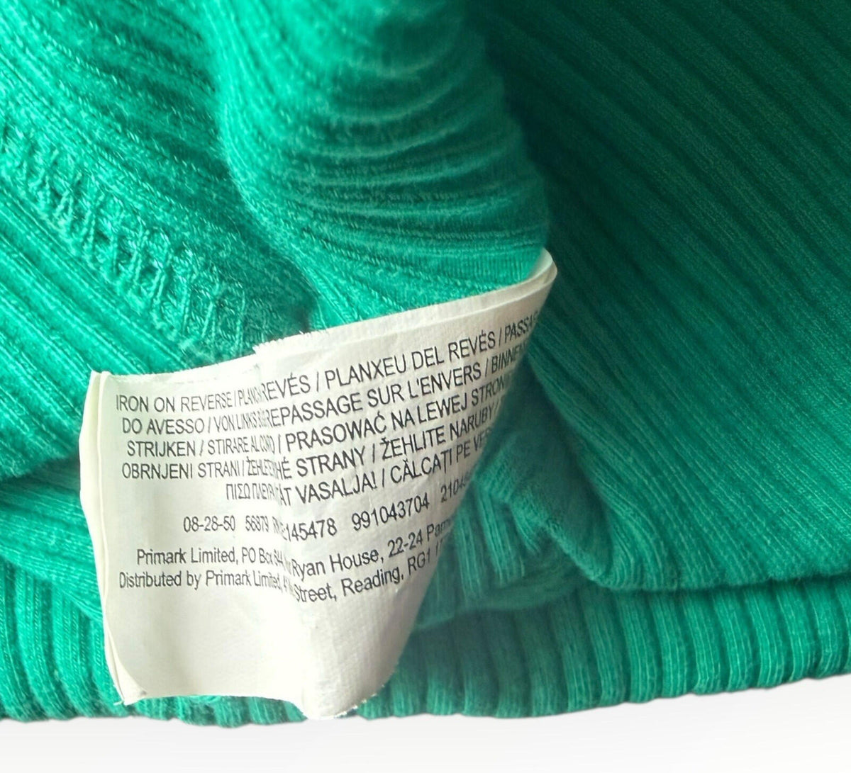 Primark Ribbed Mini Dress Women's UK Size 14 Sleeveless Stretch Green Pink Trim