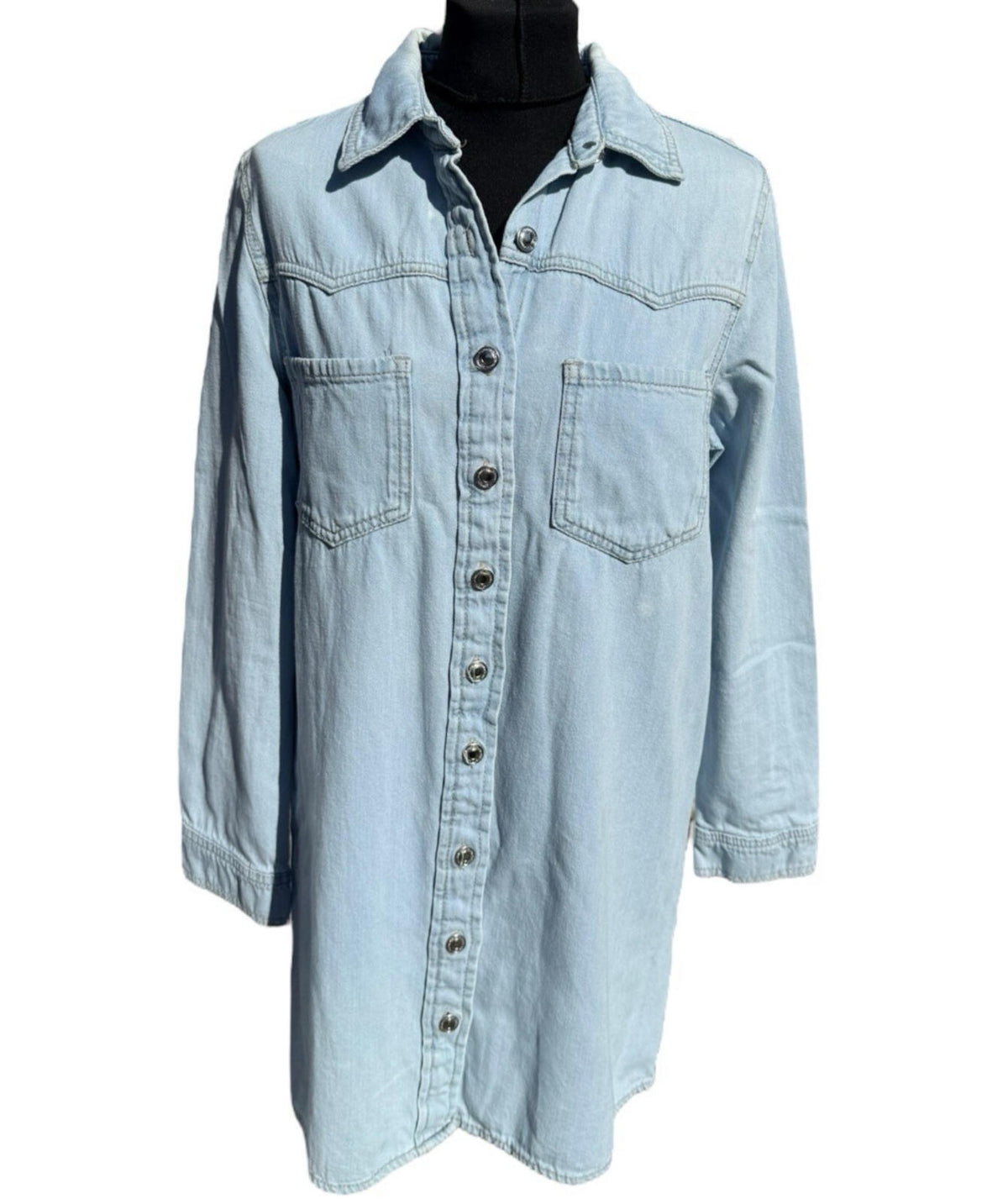 Denim & Co. Light Denim Shirt Jacket Shacket Collared Long Women's UK Size 12