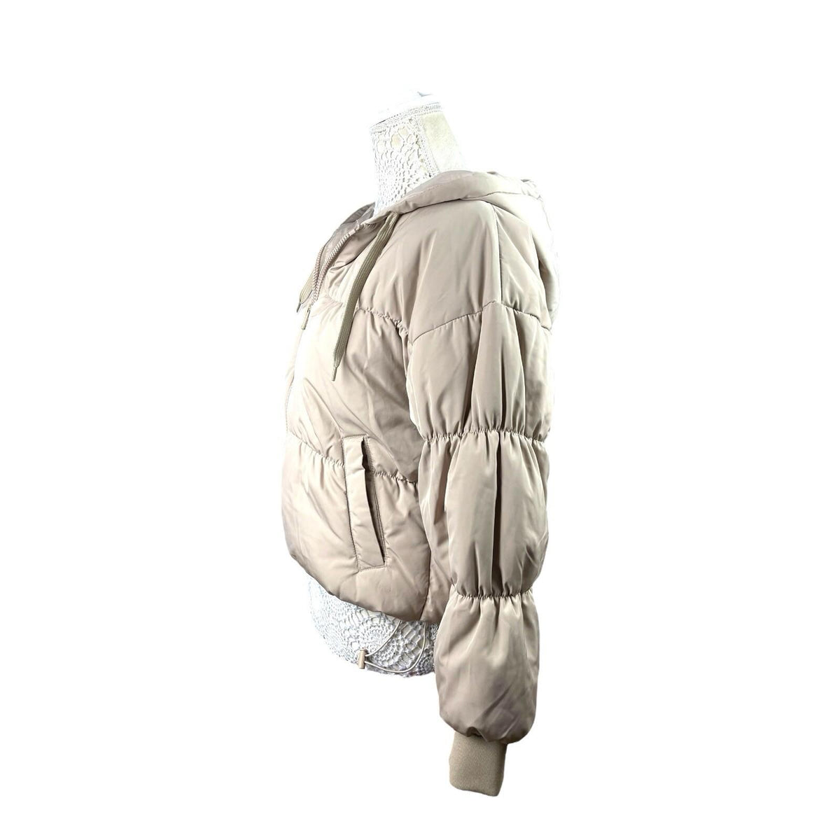 Divided Griege Puffer Jacket Mid Length Hooded Women's UK Size XXS