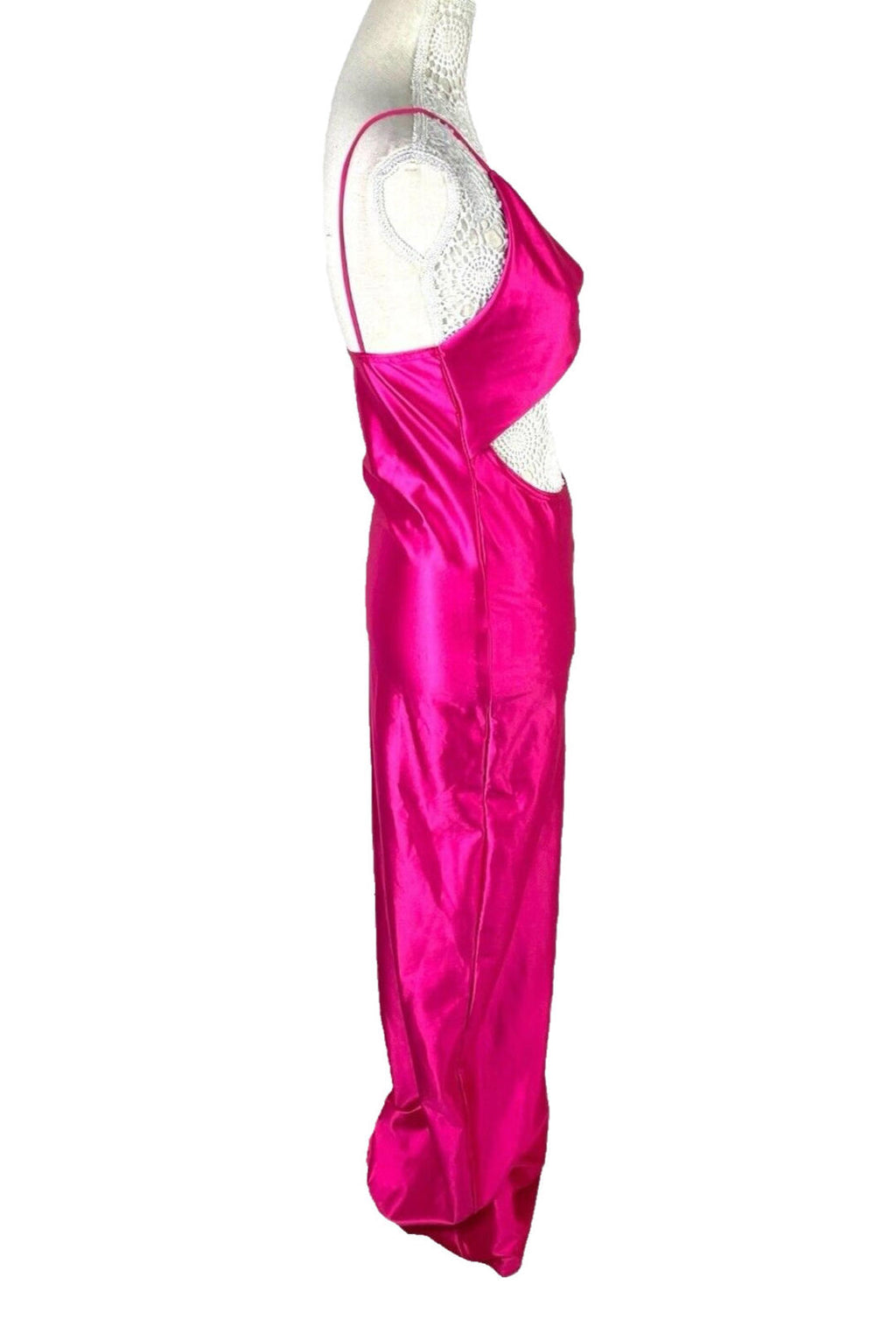 Pretty Little Thing Satin Maxi Slip Dress Women's UK Size 10 Pink Cut-Out Waist