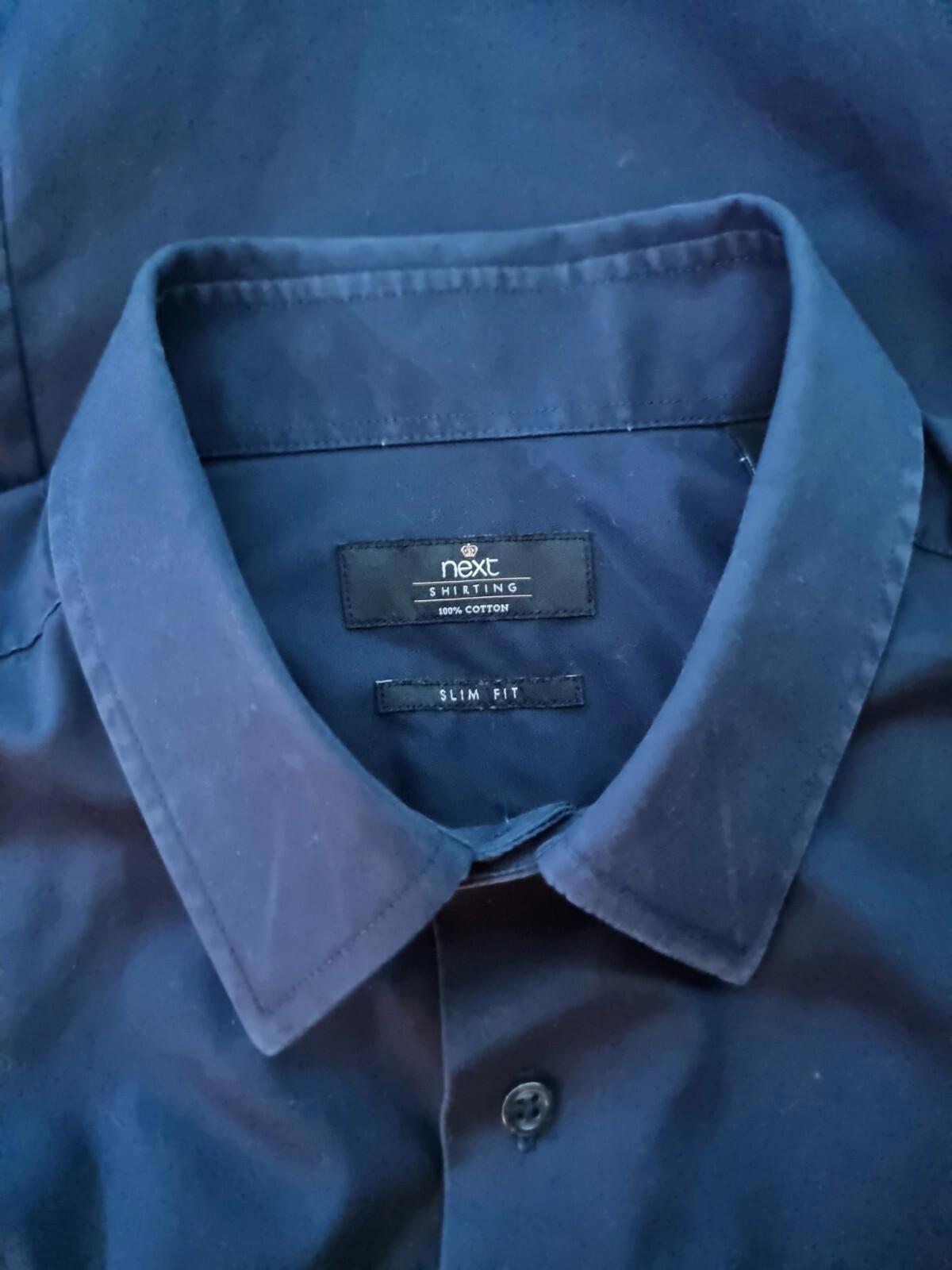 Next Shirt Slim Fit Long Sleeve Blue 100% Cotton Men's 16" Collar 38"- 40" Chest