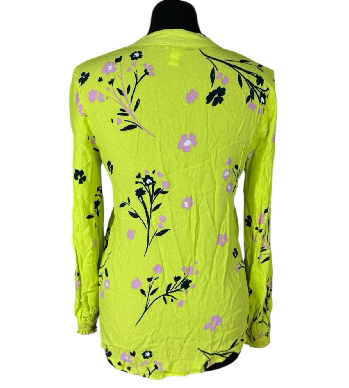 River Island Neon Blouse Women's UK Size 10 Long Sleeve Frill Detail Floral