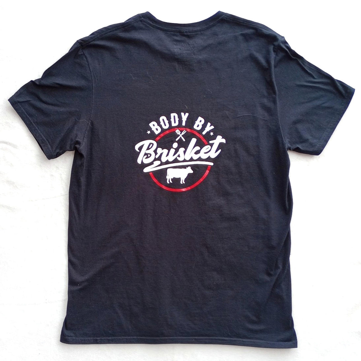 MCE Apparel Black Body By Brisket T-Shirt Men's UK Size L Black Crew Neck BBQ Sauce Graphic Print