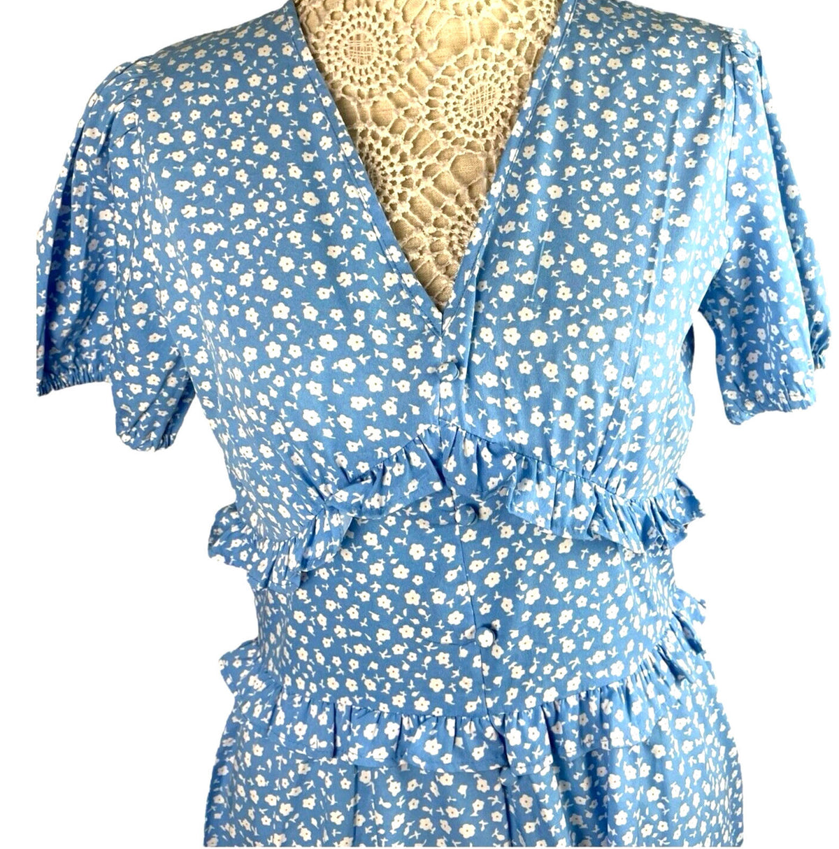 Quiz Blue Floral Print Maxi Dress Vintage Style Women’s UK Size 12