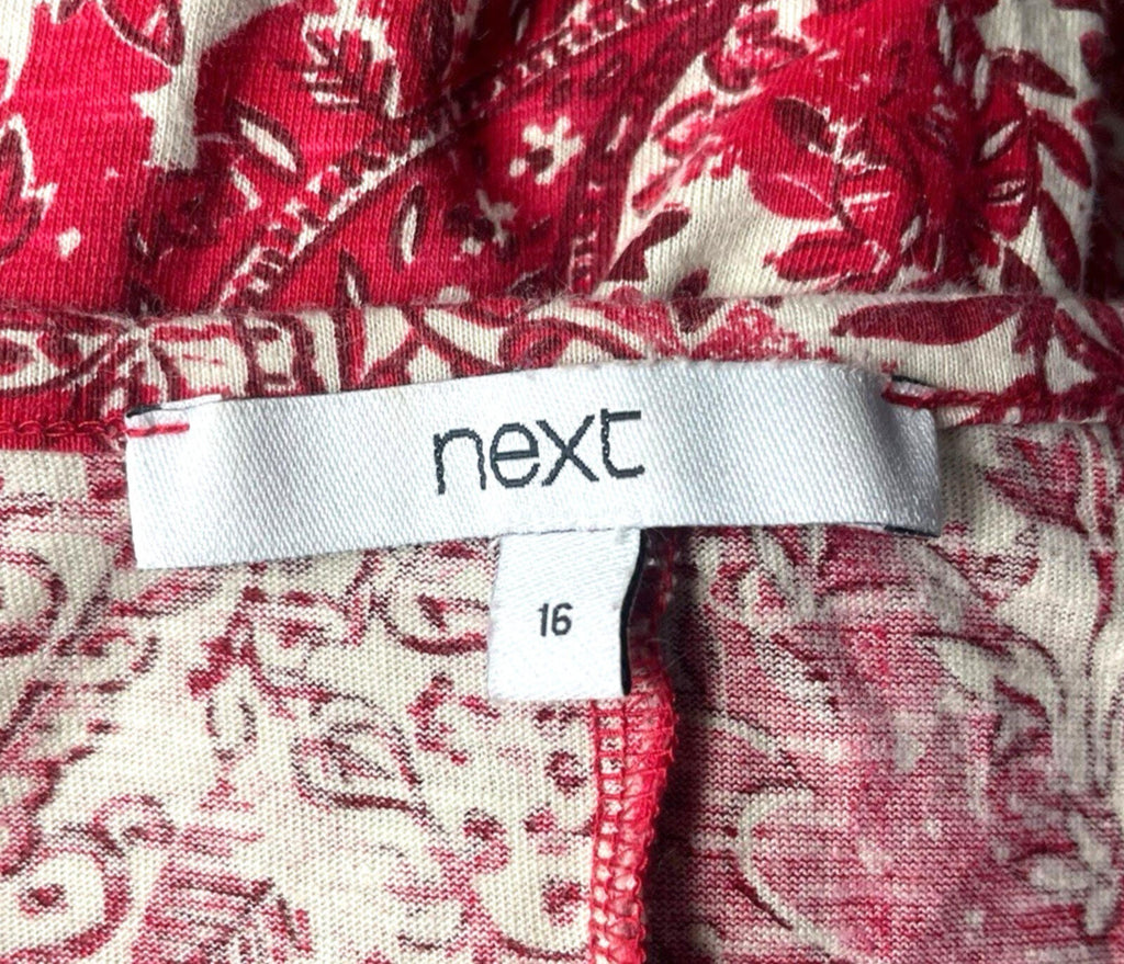 Next T-Shirt Blouse Top Women's UK Size 16 Paisley Short Sleeve Cotton Red